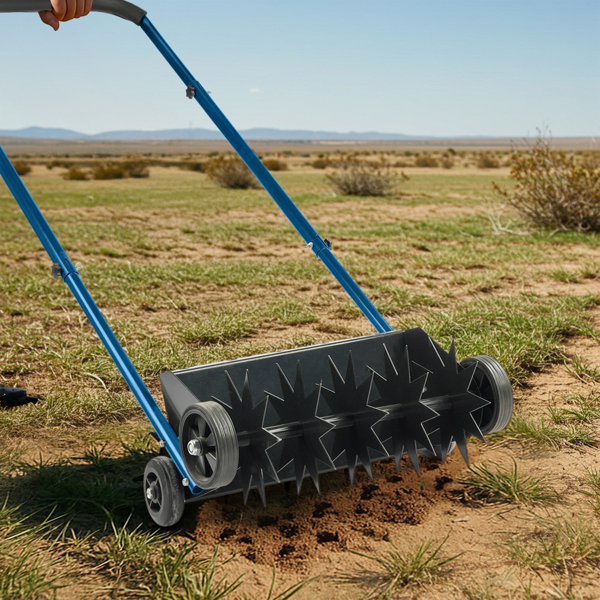 19in Push Spike Aerator, Heavy Duty Rolling Lawn Aerator, Rotary Spike Lawn Aerator, Manual Aeration Equipment with U-shaped Handle, for Lawn Garden Yard Grass Aeration-11