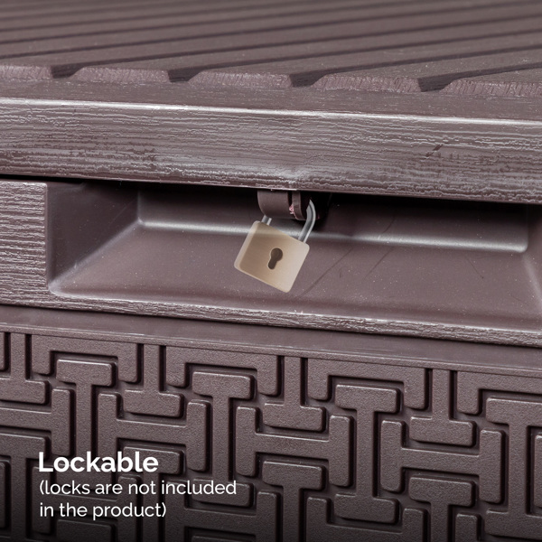 90gal  Outdoor Garden Plastic Storage Deck Box Chest Tools Cushions Toys Lockable Seat-7