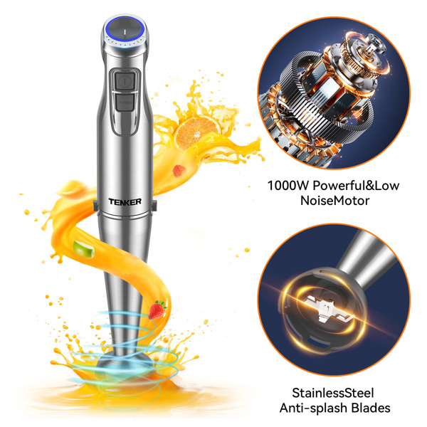 （Amazon has banned sales, no work during the weekend.）1000W Immersion Hand Blender, Stainless Steel Stick Blender with 12-Speed&Turbo Mode, 5-in-1 Handheld Blender with Chopper, Whisk and Frother -6