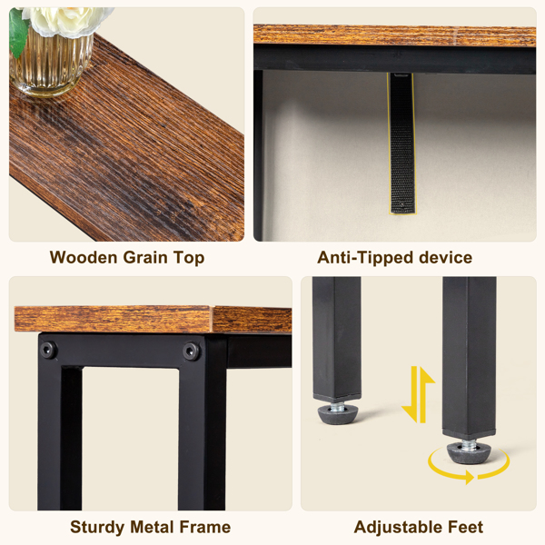 2 Pack 39.4" Narrow Console Sofa Table with Power Outlets and USB Ports, Long Couch Table with Metal Frame and Charge Station with 4.9ft Extension Cord, Rustic Brown-14