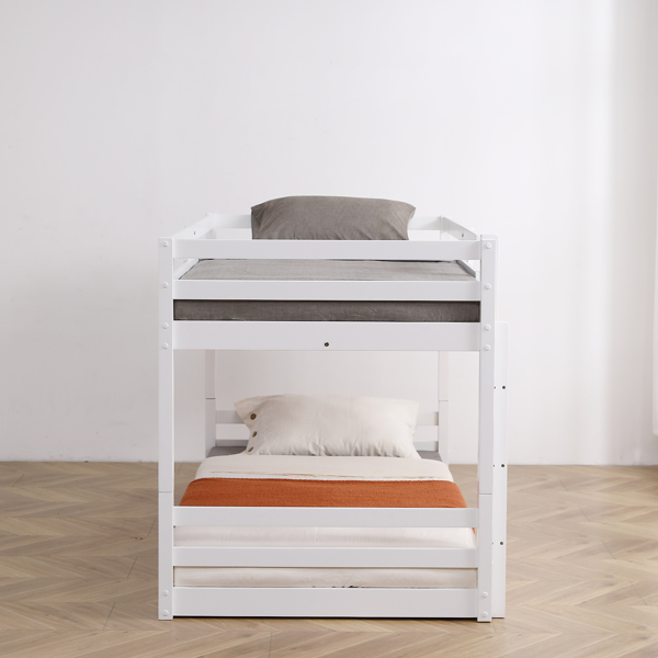 FCH Short-Legged Double-Layer Head And Tail Cross Brace Guardrail Straight Ladder Twin Pine Can Be Split Into a Single-Layer Bed Wooden Bed White-25