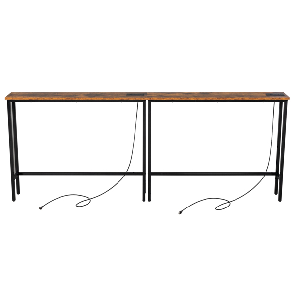 2 Pack 39.4" Narrow Console Sofa Table with Power Outlets and USB Ports, Long Couch Table with Metal Frame and Charge Station with 4.9ft Extension Cord, Rustic Brown-1