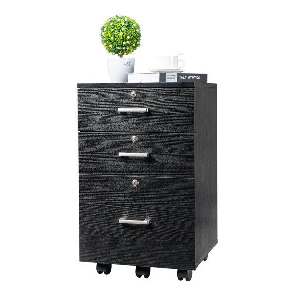 Black Wood Grain Density Board Three Drawers Wooden Filing Cabinet-9