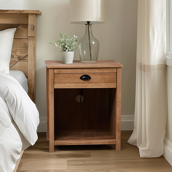 Oak color P2 density board + solid wood veneer frame 56*45*65cm one drawer with lower compartment bedside table mid-century modern-21