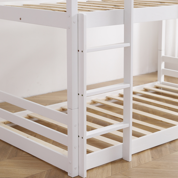 FCH Short-Legged Double-Layer Head And Tail Cross Brace Guardrail Straight Ladder Twin Pine Can Be Split Into a Single-Layer Bed Wooden Bed White-13