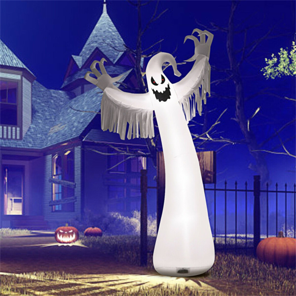 Spooky Halloween Inflatable Ghost - 12 ft Tall with LED Lights, Waterproof Fabric, Spikes/Ropes for Stability, White-11