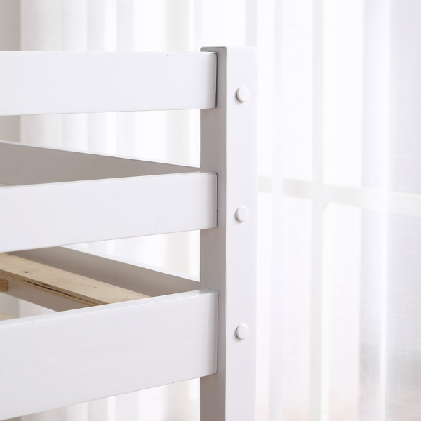 FCH Short-Legged Double-Layer Head And Tail Cross Brace Guardrail Straight Ladder Twin Pine Can Be Split Into a Single-Layer Bed Wooden Bed White-12