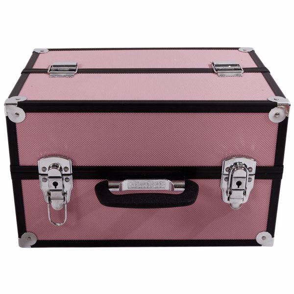SM-2083 Aluminum Alloy Makeup Train Case Jewelry Box Organizer Pink-4