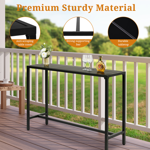 【Replace 15354251】55" Outdoor Bar Table with Adjustable Feet, Rectangle Narrow Counter Height Table, Ideal Bar Height Table for Balcony Patio Garden Yard Poolside, Black-5