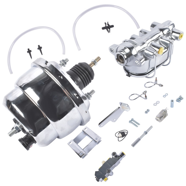 刹车助力器总成 7'' Chrome Power Brake Booster Master Cylinder Disc Drum Kit Fits for Chevy Bel Air One-Fifty Two-Ten Series 1955-1957-3