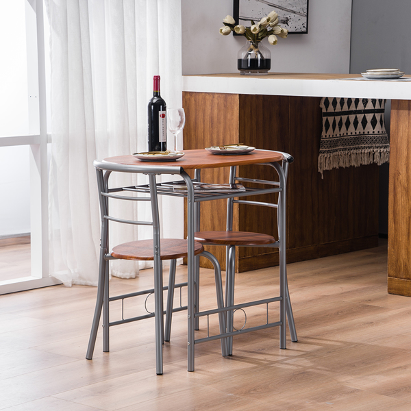 【Replace 35204938】Brown Wood Grain PVC Breakfast Table (One Table and Two Chairs)-34
