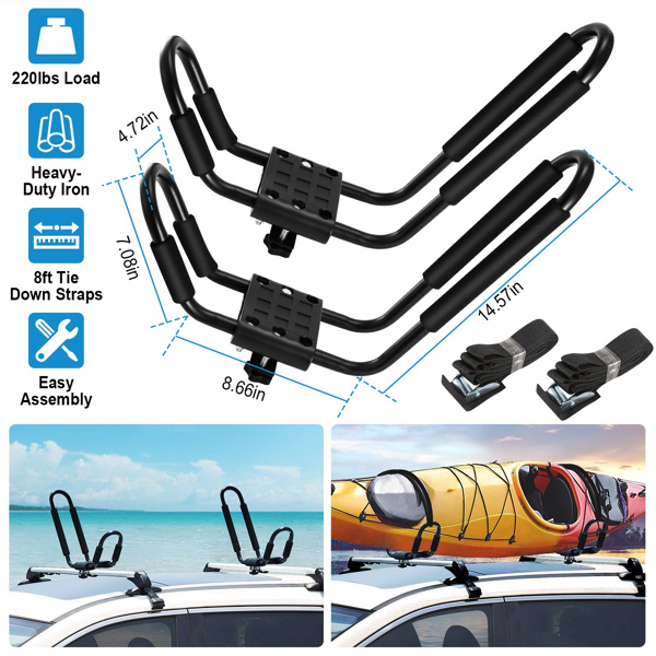 Universal Kayak Roof Rack, 1 Pairs-Bar Rack HD Kayak Carrier Canoe Boat Surf Ski Roof Top Mount Car SUV Crossbar-7