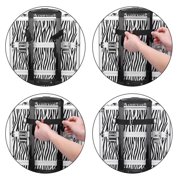 3 in 1 Aluminum Cosmetic Makeup Case Tattoo Box White Zebra Print-36