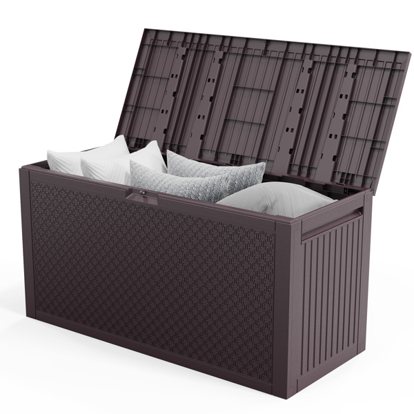90gal  Outdoor Garden Plastic Storage Deck Box Chest Tools Cushions Toys Lockable Seat-1