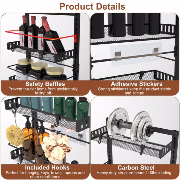 6-Tier Over the Door Pantry Organizer, Large Metal Door Spice Rack, Hanging Heavy-Duty Pantry Door Storage Shelf  10LBS Loading Easy Install Behind Door Storagefor Kitchen and Bathroom, Black-6