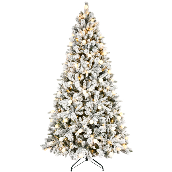 Artificial 7.5ft Flock Christmas Tree with 1523PE/PVC Mixed Branch Tips,Hinged Premium & Foldable Base for Indoor Holiday Decorating-12