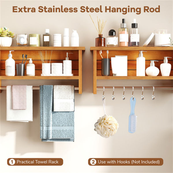 Wood Wall-Mounted Storage Shelf with Towel Bar -8