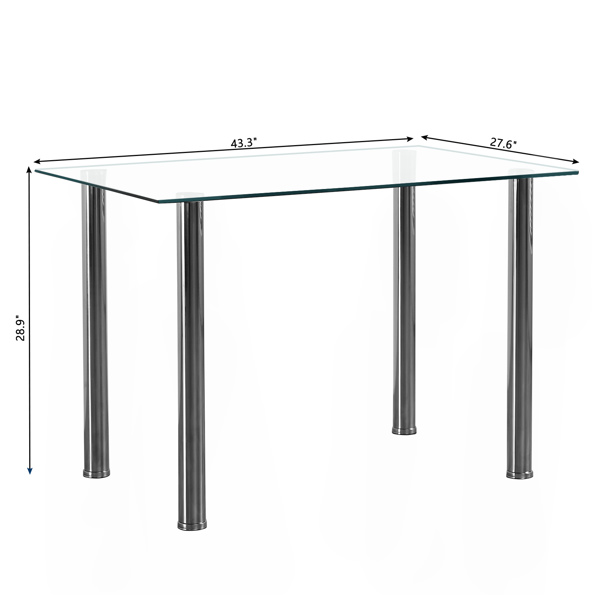 【Replace 98151741】4-seat simple rectangular cylindrical leg table tempered glass stainless steel clear glass 110 * 70 * 75cm-8