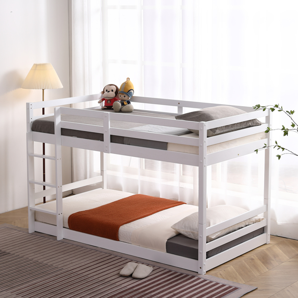 FCH Short-Legged Double-Layer Head And Tail Cross Brace Guardrail Straight Ladder Twin Pine Can Be Split Into a Single-Layer Bed Wooden Bed White-35