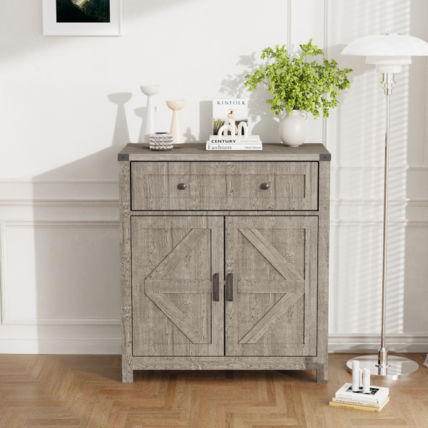 30" Kitchen Storage Cabinet with Drawers and Doors,Farmhouse Coffee Bar Cabinet with Adjustable Shelves,Floor Sideboard and Buffet Server for Living Room,Dining Room,Bathroom,Gray-2