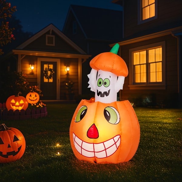 2.8 FT Halloween Inflatables Animated Pumpkin Ghost, Outdoor Decorations Blow Up Yard Decor with Built-in LEDs for Indoor Party Garden Lawn Decor-8