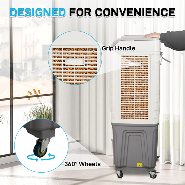 3 in 1 Portable Evaporative Cooler,707L,Indoor,Outdoor,3065 CFM Personal Air Cooler,15.85 Gal Large Water Tank & Scroll Casters, 4 Ice Packs,White and Gray-5
