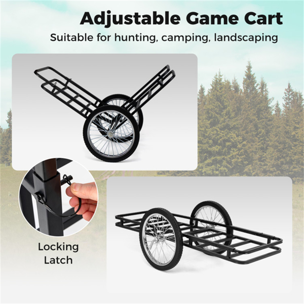 Black Game Cart with Double-Layer Structure - 2-Level Adjustment, 550 lbs Capacity, 20" Rubber Wheels for Outdoor Hauling-7