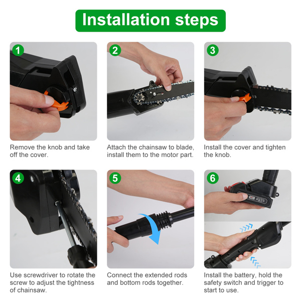 Cordless Pole Saw 7.4FT Telescopic Electric Chainsaw, 775W 39000RPM Brush Motor, 2×3000mAh Battery 60Min Runtime, Safety Switch, Gloves & Goggles Included, Tree Trimmer for Garden Yard Farm-4
