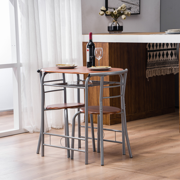【Replace 35204938】Brown Wood Grain PVC Breakfast Table (One Table and Two Chairs)-40