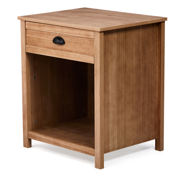 Oak color P2 density board + solid wood veneer frame 56*45*65cm one drawer with lower compartment bedside table mid-century modern-11
