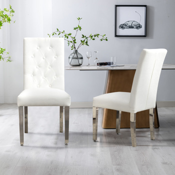 Set of 2 Modern Dining Chairs with Plush Velvet Upholstery, Sturdy Stainless Steel Legs & S-Shaped Springs - Ergonomic Support for Dining Room, Kitchen, Office (Beige) 