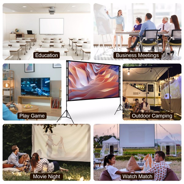 120" Portable Projector Screen with Stand, Foldable & Anti-Crease, HD 4K Movie Screen for Outdoor/Indoor Use, Home Theater, Parties & Business Presentations - Includes Carry Bag-9