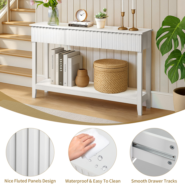 Modern Console Table with 3 Drawers and Open Storage Shelf, Entryway Table Narrow Long Sofa Table Hallway Foyer Table Behind Couch Table, White-7
