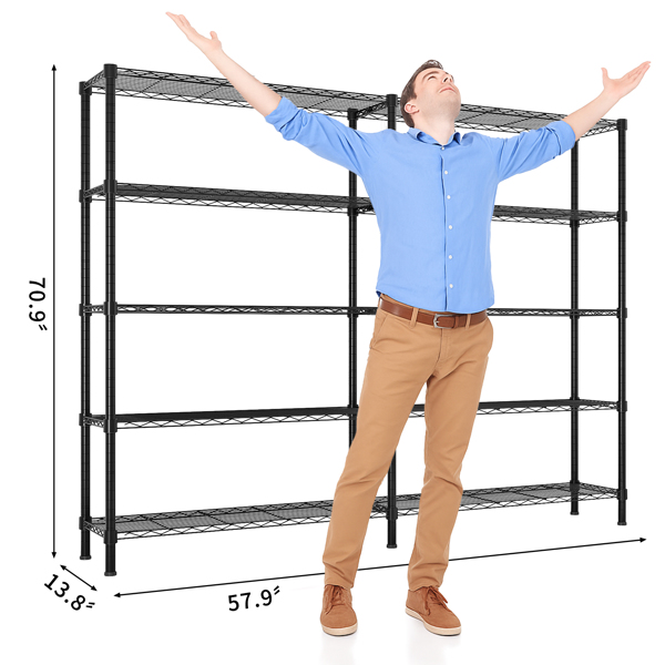 58''W  Adjustable  Storage Shelves 1500LBS  NSF  Wire Shelving Unit 5 Tier Metal Shelving for Storage Rack Shelves for Storage Heavy Duty Garage Shelf Pantry Shelves Kitchen Shelving,  58''W*71''H*-7