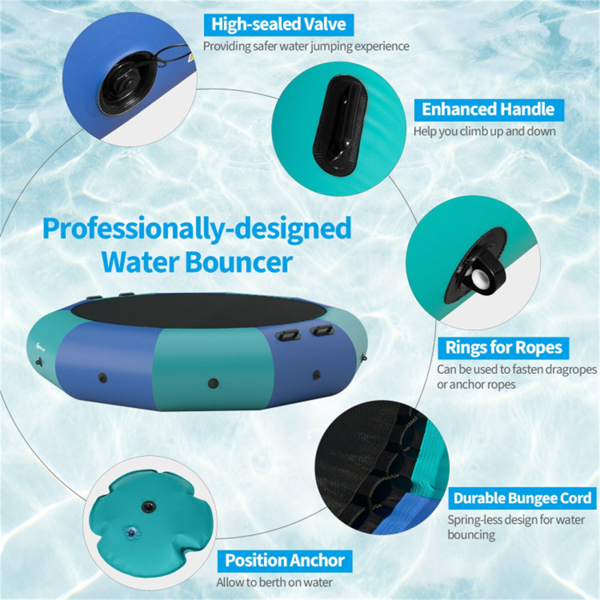 10 Feet Floating Water Trampoline - 330 lbs Capacity, Durable PVC/Oxford Cloth, with 500W Inflator & Accessories -3