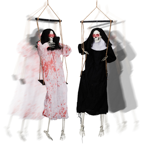 Outdoor Halloween Decorations 2 Packs Hanging Ghosts Decor with Lighted Up Eyes and Horror Scream, 3ft Scary Grim Reaper Swinging Ghost Flying for Yard Patio Lawn Garden-2