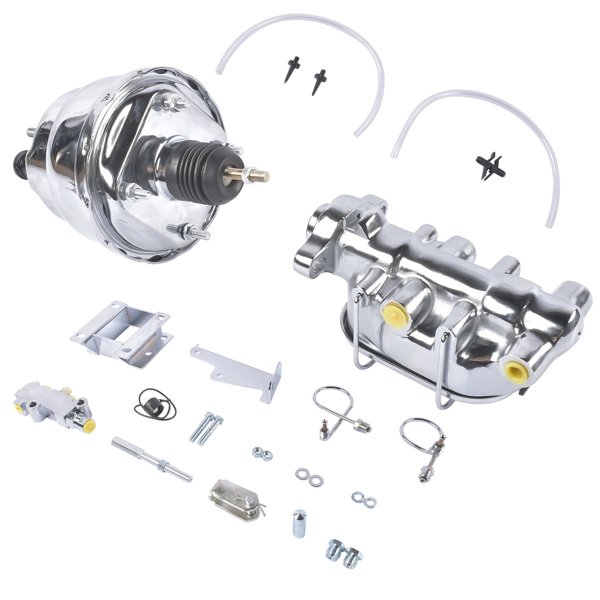 刹车助力器总成 7'' Chrome Power Brake Booster Master Cylinder Disc Drum Kit Fits for Chevy Bel Air One-Fifty Two-Ten Series 1955-1957-2