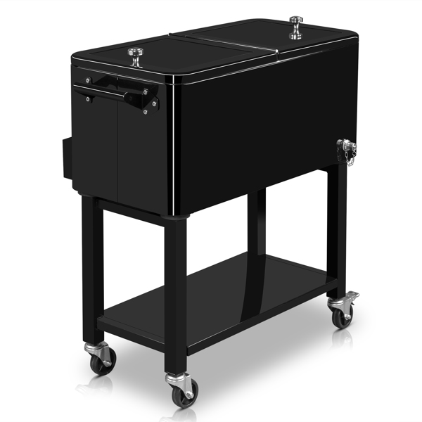 80 Quart Rolling Ice Chest, Portable Bar Drink Cooler with Catch Basin, Bottom Storage Tray and Bottle Opener for Patio Party BBQ Beach Activities-32