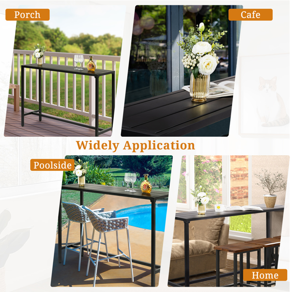 【Replace 15354251】55" Outdoor Bar Table with Adjustable Feet, Rectangle Narrow Counter Height Table, Ideal Bar Height Table for Balcony Patio Garden Yard Poolside, Black-14