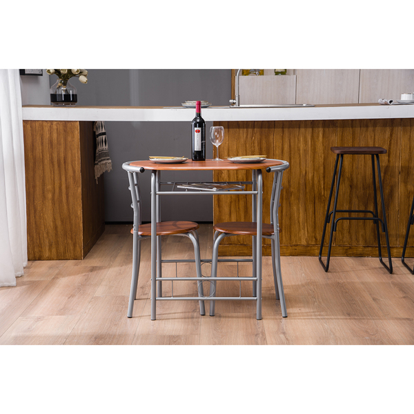 【Replace 35204938】Brown Wood Grain PVC Breakfast Table (One Table and Two Chairs)-38