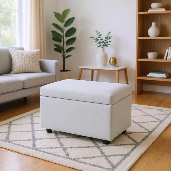 Light Gray Linen-Textured Storage Ottoman with Rubber Feet – 63×43×43cm Bench for Entryway, Bedroom or Living Room-1