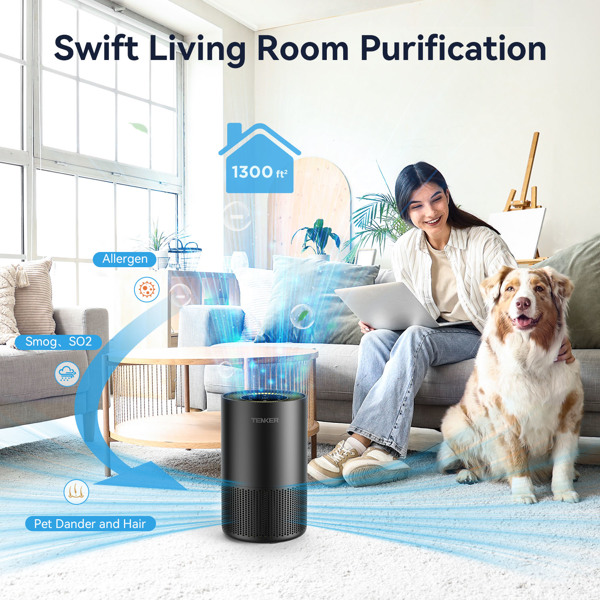 （Amazon&TEMU: Prohibited,No weekend orders.）H13 True HEPA Air Purifier Cleaner with 360° Air Inlet, Air Purifiers for Home Large Room Pets Up to 1300 Sq Ft  for Bedroom Wildfire Smoke (Black)-5