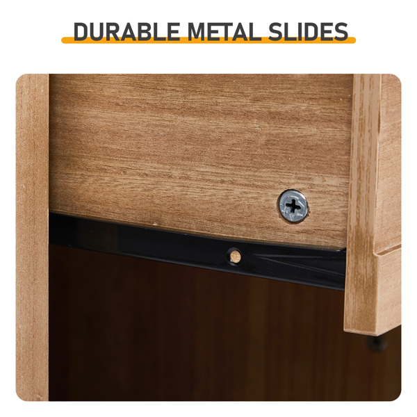 Oak color P2 density board + solid wood veneer frame 56*45*65cm one drawer with lower compartment bedside table mid-century modern-17