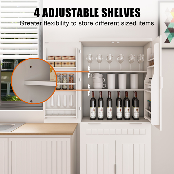 Pantry Cabinet, 71.65" Tall Storage Cabinet with Drawer, 2 Cabinets & 6 Door Shelves, Adjustable Shelves, Freestanding Cupboard for Kitchen, Living Room, Bathroom, Farmhouse Style, White-3