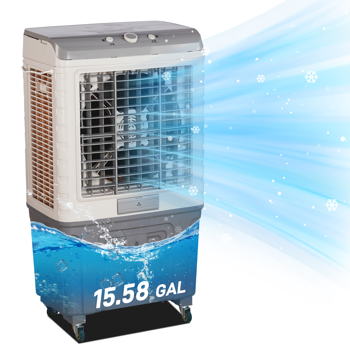 3 in 1 Portable Evaporative Cooler,707L,Indoor,Outdoor,3065 CFM Personal Air Cooler,15.85 Gal Large Water Tank & Scroll Casters, 4 Ice Packs,White and Gray