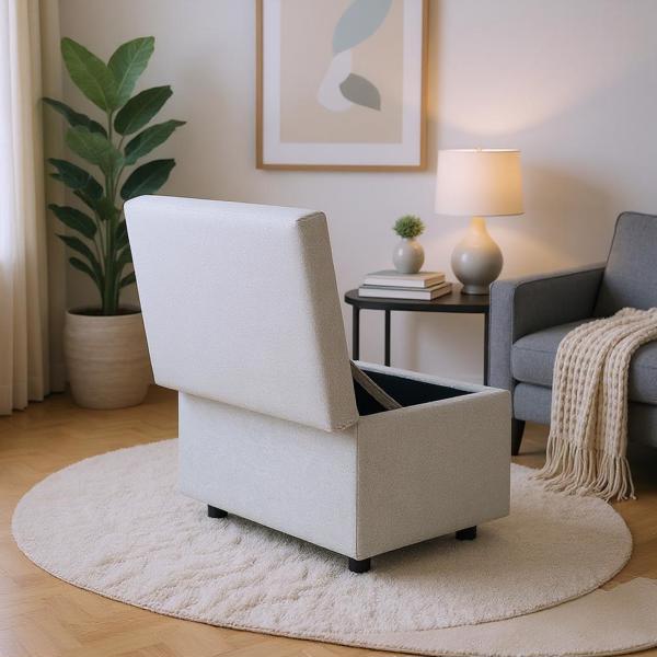 Light Gray Linen-Textured Storage Ottoman with Rubber Feet – 63×43×43cm Bench for Entryway, Bedroom or Living Room-5