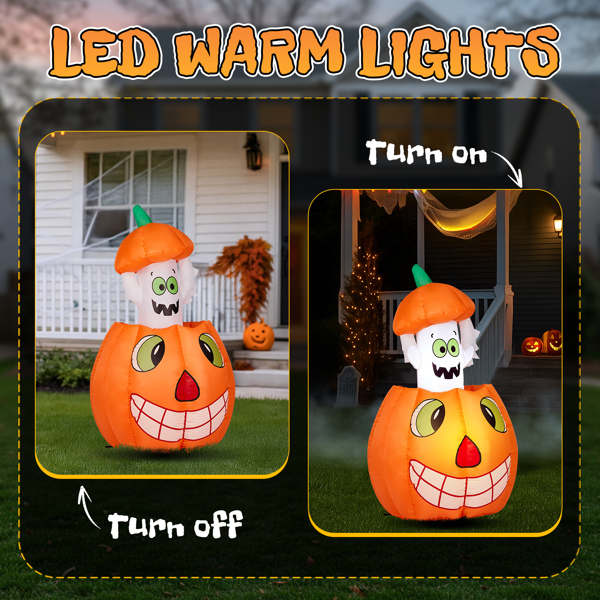 2.8 FT Halloween Inflatables Animated Pumpkin Ghost, Outdoor Decorations Blow Up Yard Decor with Built-in LEDs for Indoor Party Garden Lawn Decor-14