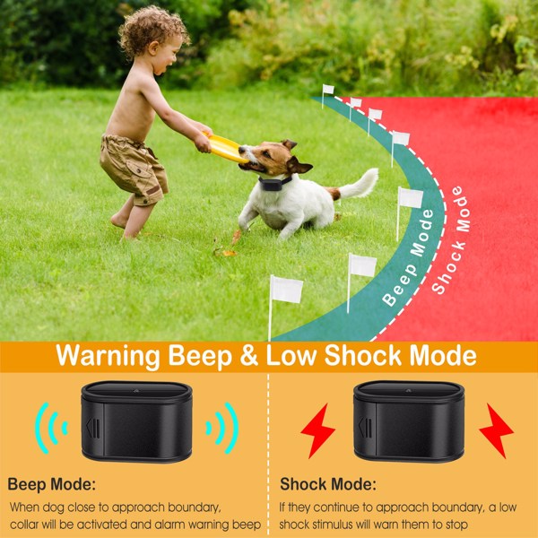 Electric Dog Fence System Pet Tone Shock Boundary Containment Water Resistant Collar Receiver For Small Medium Large Dog-2