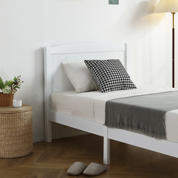 FCH Twin Pine Single-Layer Core Vertical Stripe Full-Board Curved Bed Head With The Same Bed Foot White Wooden Bed-26
