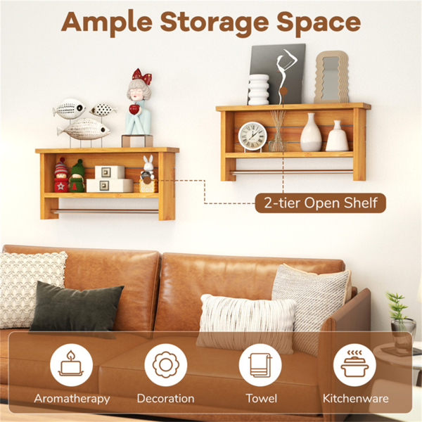 Wood Wall-Mounted Storage Shelf with Towel Bar -7